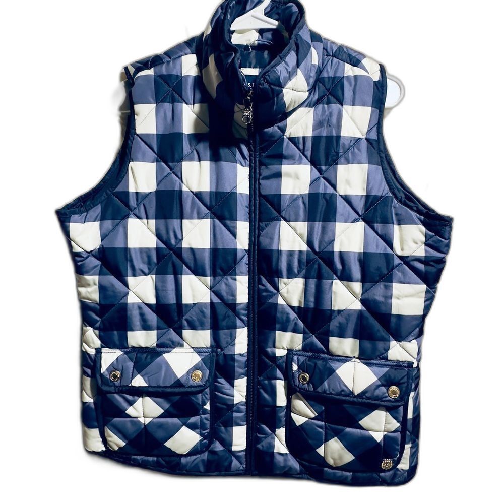 U.S. Polo Assn Women's Blue Buffalo Plaid Quilted Puffer Vest Size Large